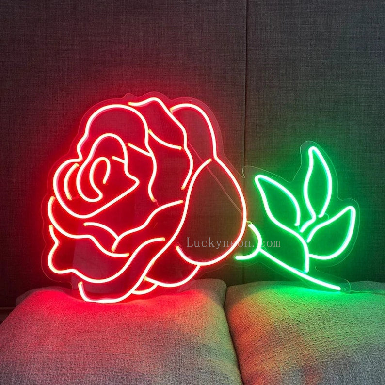 lumoonosity Rose Neon Sign - Led Rose Flower Lights for Bedroom, Wall Decor  - USB Powered Pink Rose