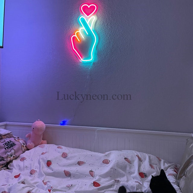 Finger Neon Sign Lucky Gesture Neon Pink Neon Light Sign Hand Shaped Neon  Lights For Bedroom Bar
