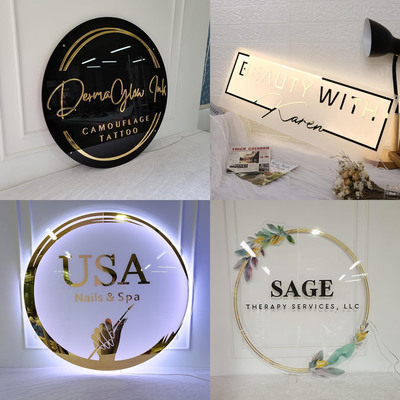 Acrylic Backlit Sign - Frosted Acrylic Sign With Gold Logo Gold Mirror Letter