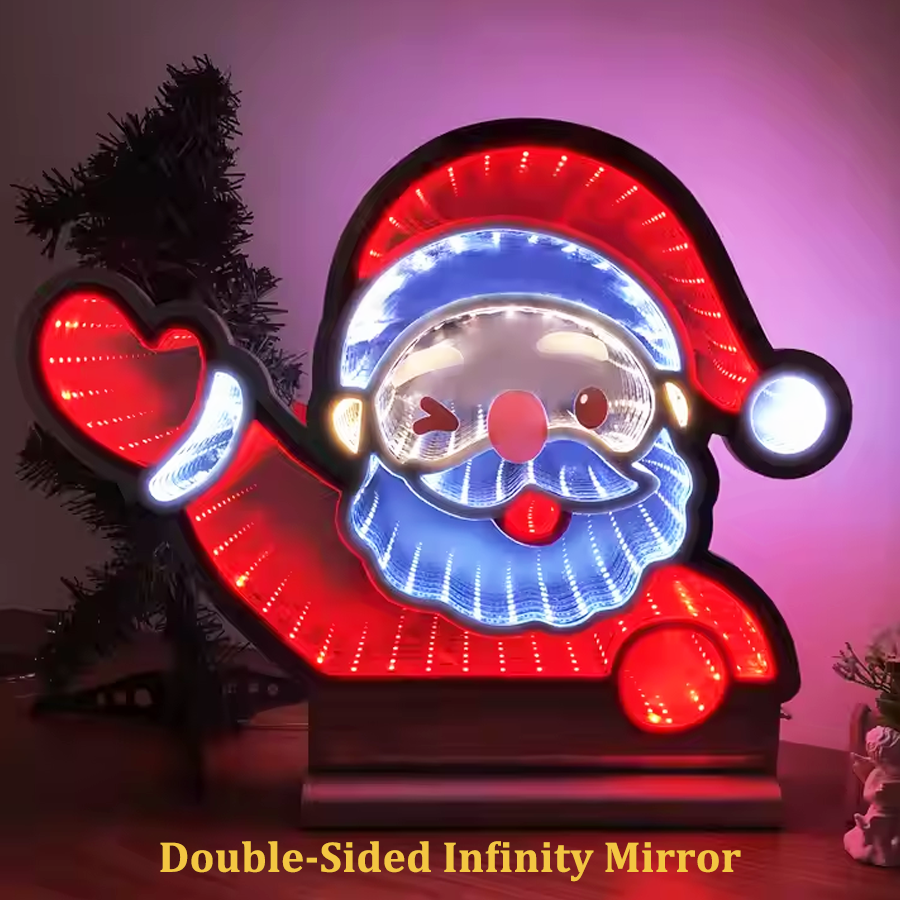 Christmas Infinity Mirror Neon Sign, Santa Claus LED Neon Art, Holiday Decoration Neon Sign