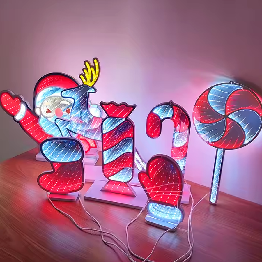 Christmas Infinity Mirror Neon Sign, Santa Claus LED Neon Art, Holiday Decoration Neon Sign