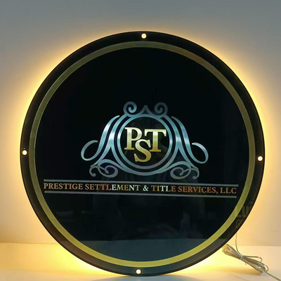 Acrylic Backlit Sign - Black Acrylic Sign With Gold Logo Gold Mirror Letter