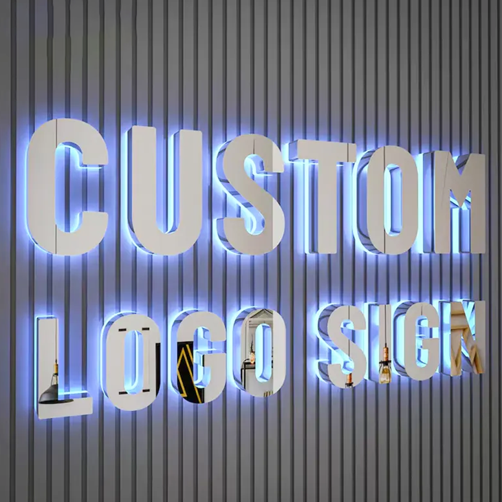 Gold Mirror Stainless Steel Backlit Channel Letters, Custom 3D Metal Backlit Signs For Business