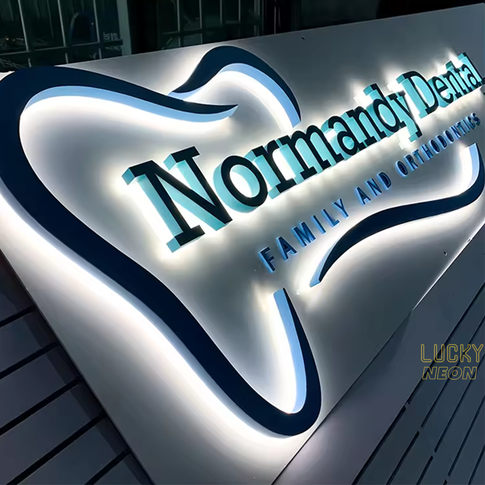 Custom Logo 3D Metal Backlit Signs – Stainless Steel Business Signs for Offices, Storefronts, Receptions, and Salons