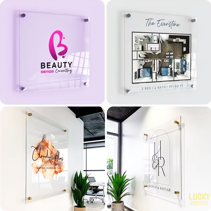 Custom Logo Acrylic Business Sign - Wall Hanging UV Printed Acrylic Sign for Office, Salon, Reception, Company and Indoor