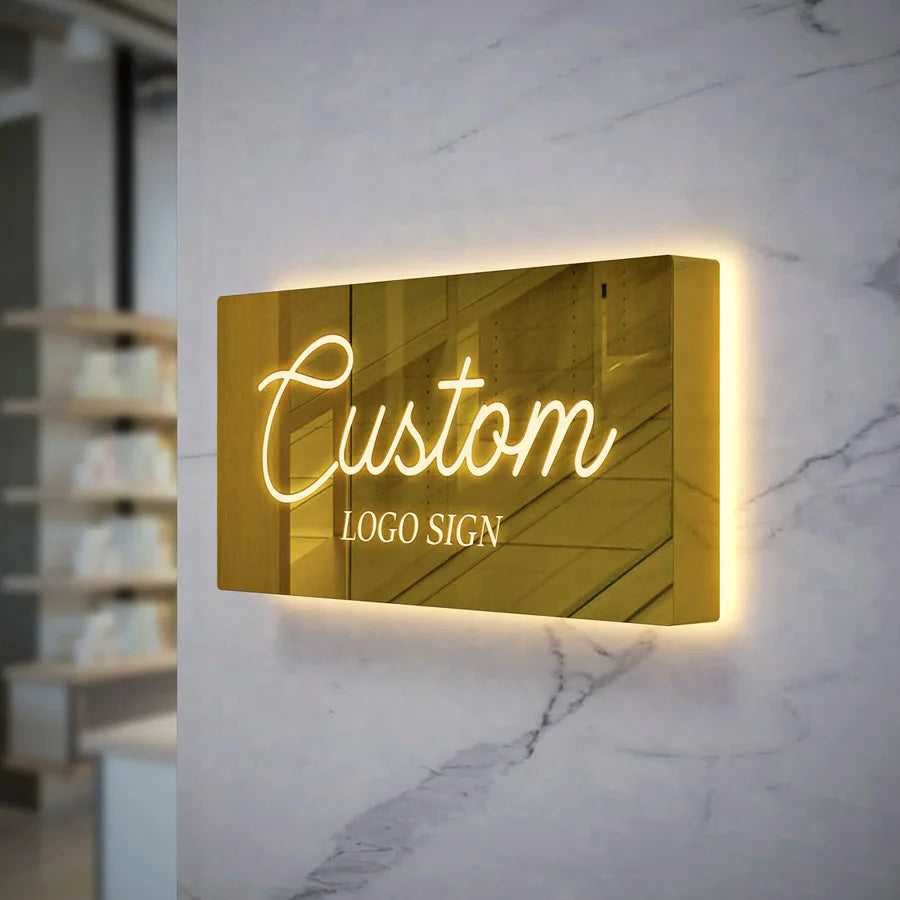 Gold Metal Backlit Sign with custom logo, Single Side Light Box for business