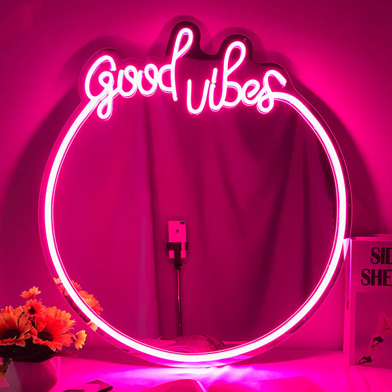 Wholesales Good Vibes - LED Neon Sign Mirror For Room, Beauty Shop ...