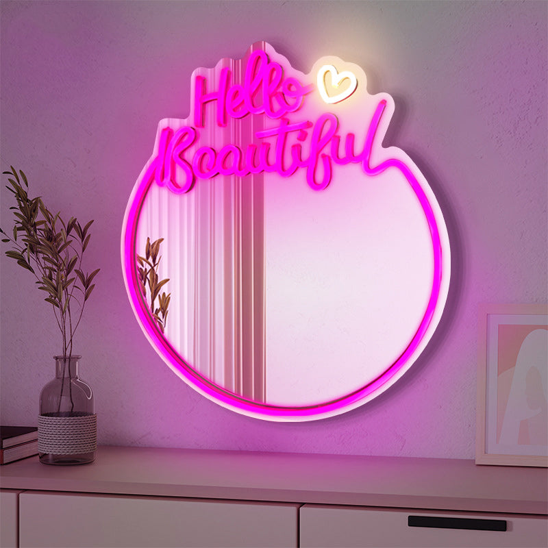 Wholesales Hello Beautiful - LED Neon Sign Mirror For Room, Beauty Shop ...