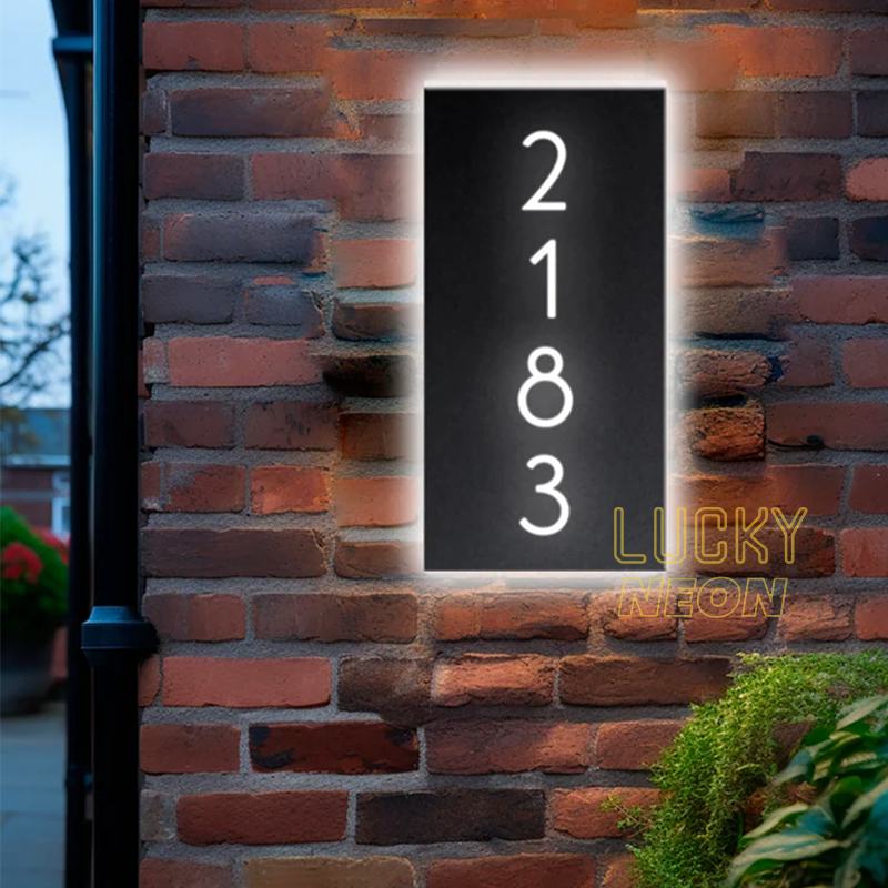 Rectangle Metal Backlit House Number Sign, Custom Stainless Steel Led Address Light Box