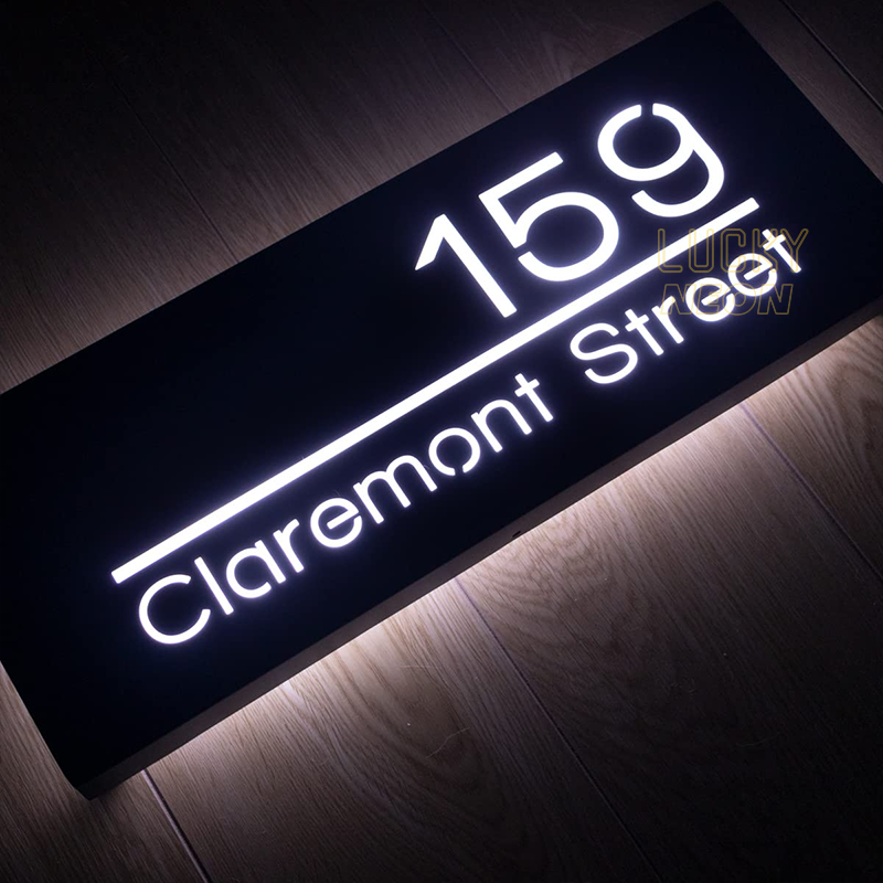 Metal Backlit Address Sign, Custom Stainless Steel Led House Number Light Box