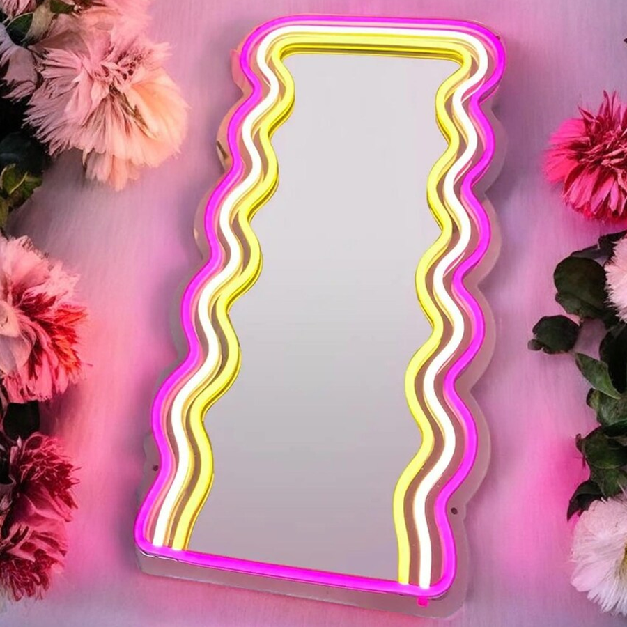 Wavy LED Mirror Neon Sign - Rainbow Mirror For salon, spa, bar, beauty shop and business space