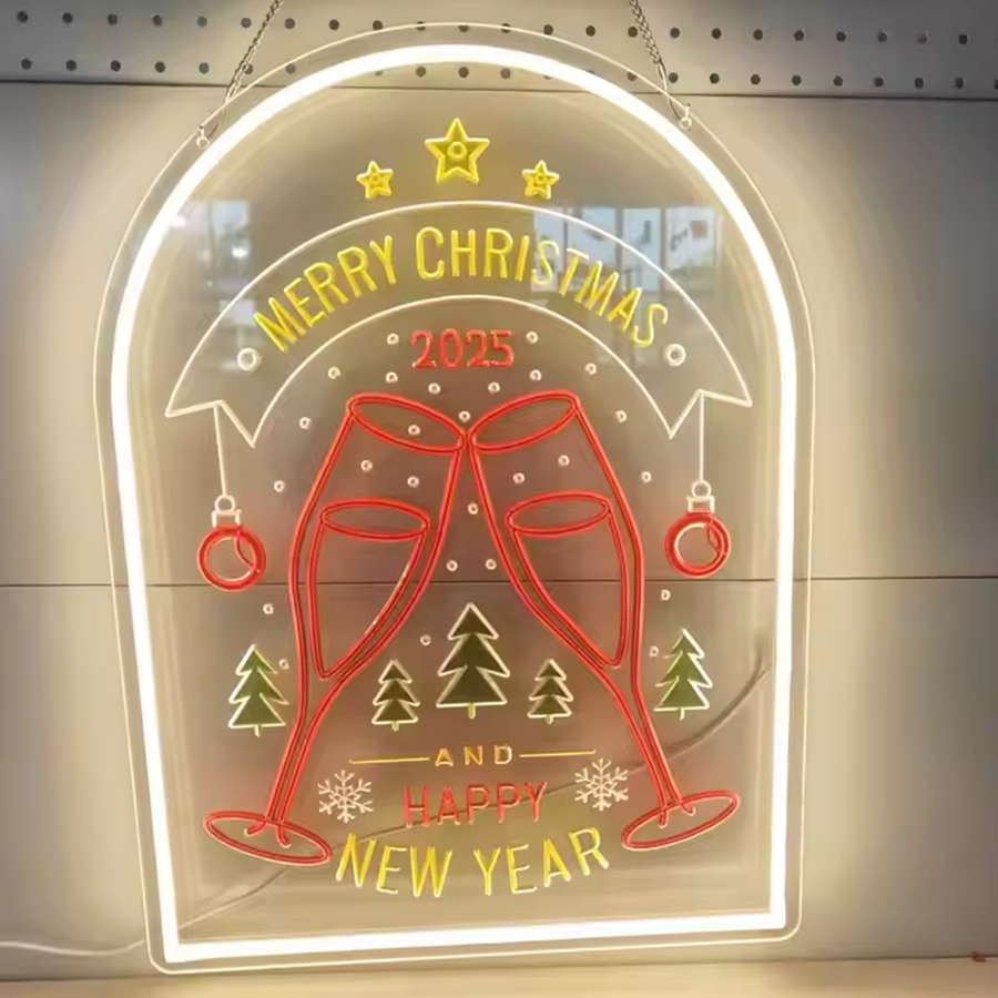 Custom Christmas Embossed Neon - Logo Engraved Neon Sign For Family, Shop, New Year