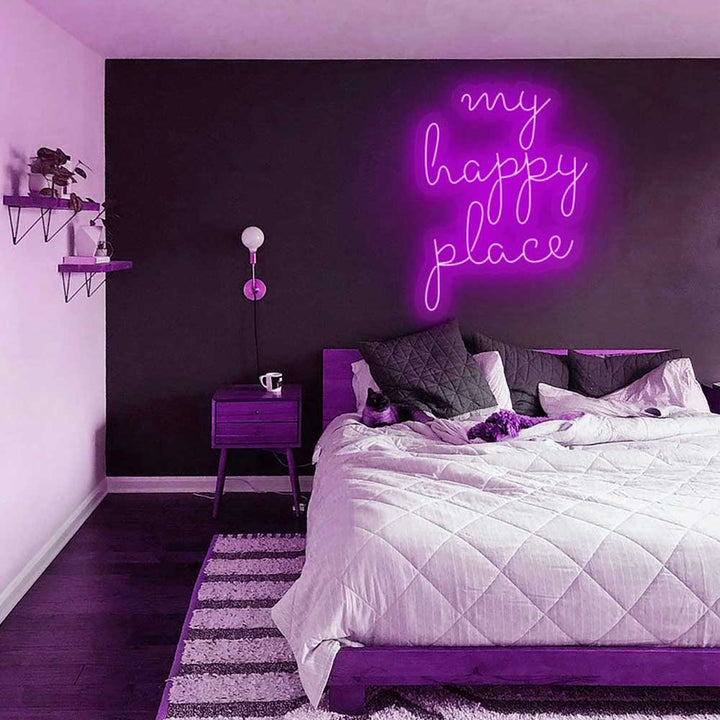 Lovely Bright Simple Pink “ My Happy Place high quality LED Night Light Room Wall Decoration