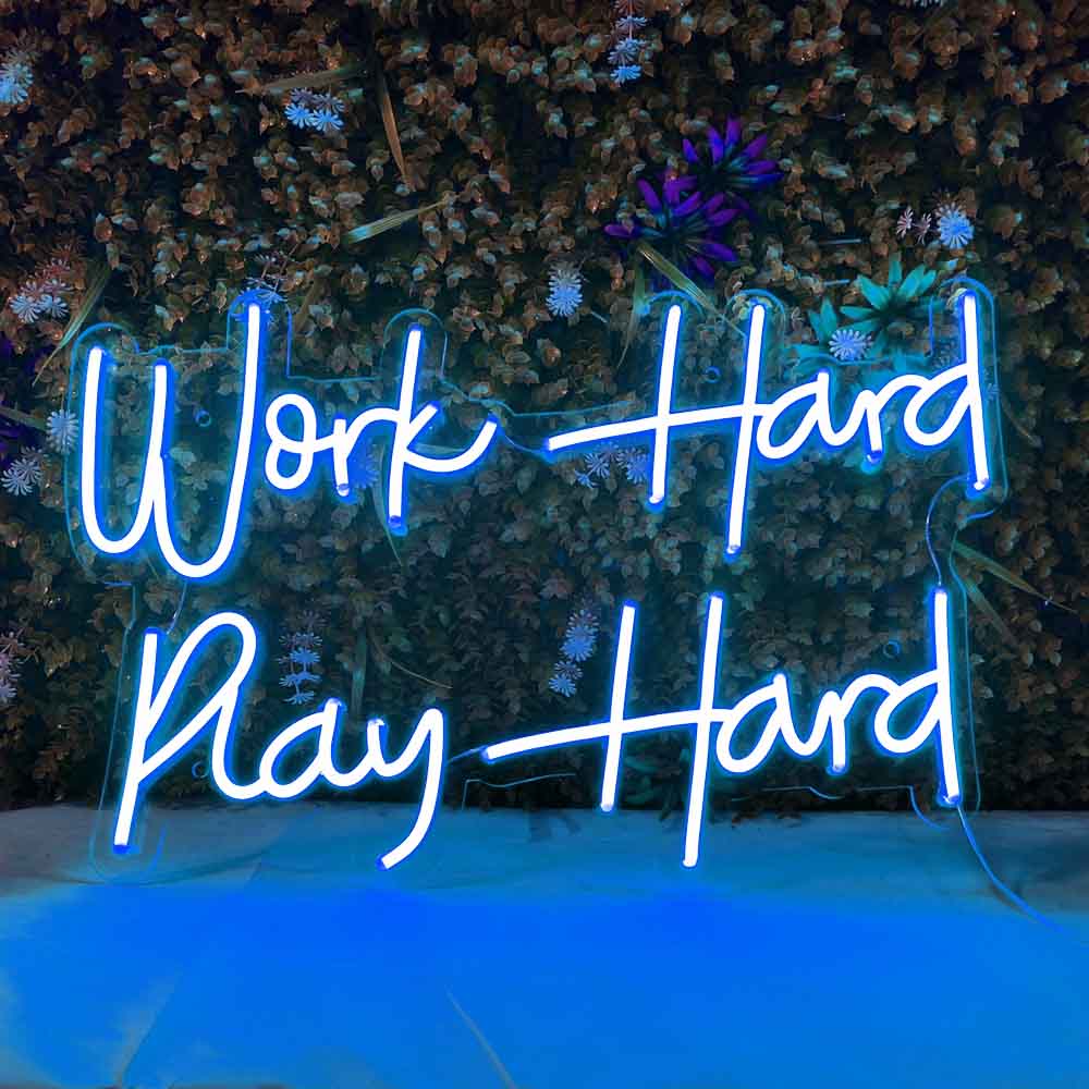 Bright Blue “Work Hard” LED Light popular Deco