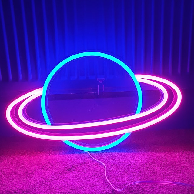 Saturn Planet - LED Neon Sign, 2024 Mutlicolour Neon Light Sign (LED), light decoration, Saturn Light, Kids room, Neon Jupiter, Neon wall mount