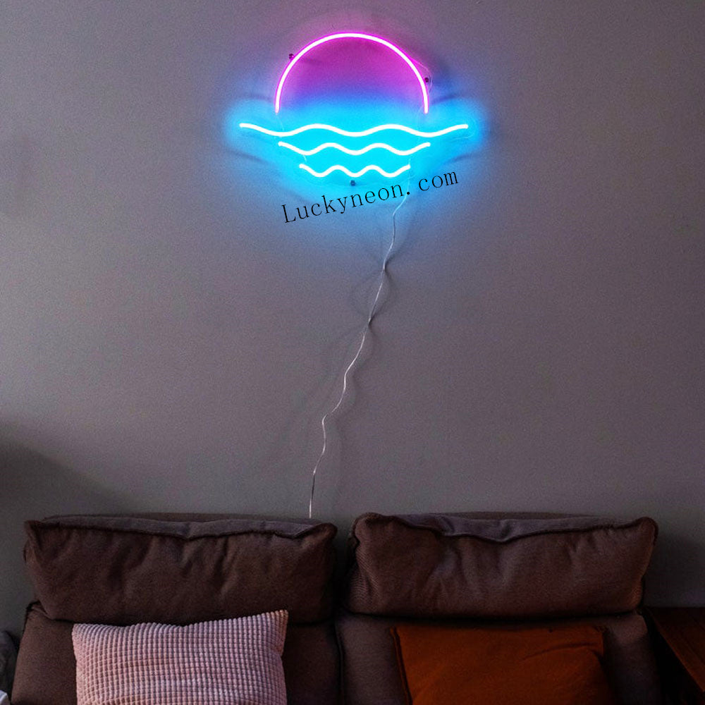 Bright Lovely Cold Blue Mountains & Sunset on sale LED Light Wall Sign Room Decoration