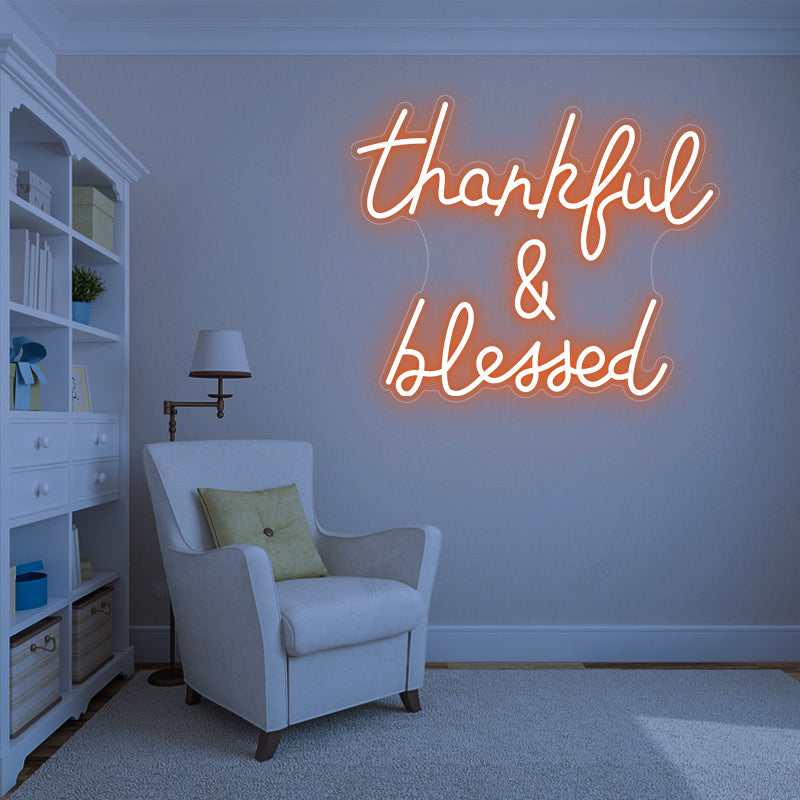 Lovely Bright Blue “Thankful and Blessed” LED Night Light Room Wall outlet Decor